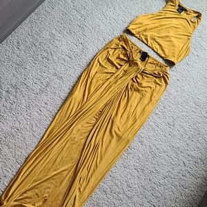 Mustard yellow Sexy crop& skirt set